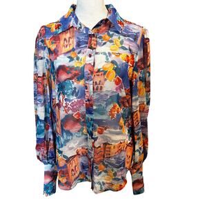 RNWY Sydney Fleetwood Tuscan Italian Lemon Chiffon Blouse XS